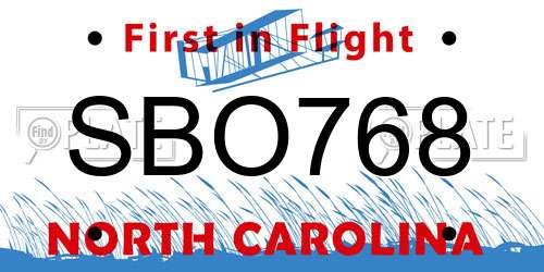 SBO768 North Carolina License Plate