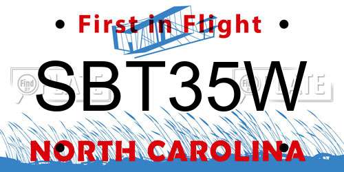 SBT35W North Carolina License Plate
