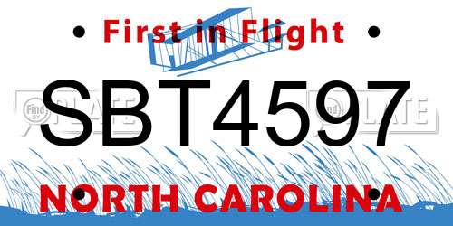 SBT4597 North Carolina License Plate