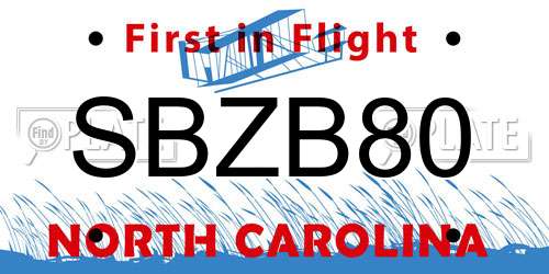 SBZB80 North Carolina License Plate