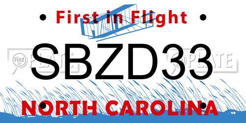 SBZD33 North Carolina License Plate