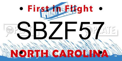 SBZF57 North Carolina License Plate