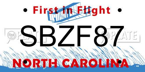 SBZF87 North Carolina License Plate