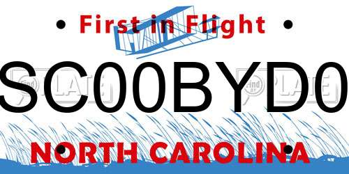 SC00BYD0 North Carolina License Plate