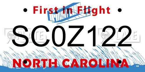 SC0Z122 North Carolina License Plate