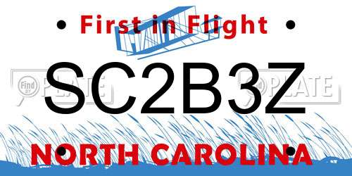 SC2B3Z North Carolina License Plate