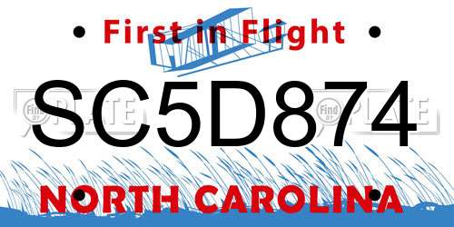 SC5D874 North Carolina License Plate