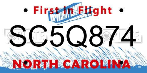 SC5Q874 North Carolina License Plate