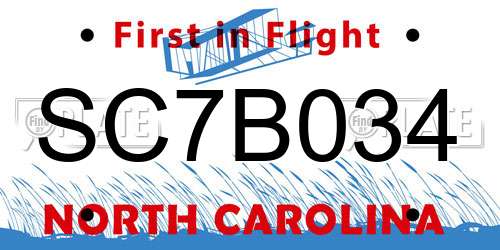 SC7B034 North Carolina License Plate