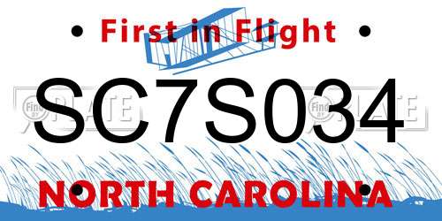SC7S034 North Carolina License Plate