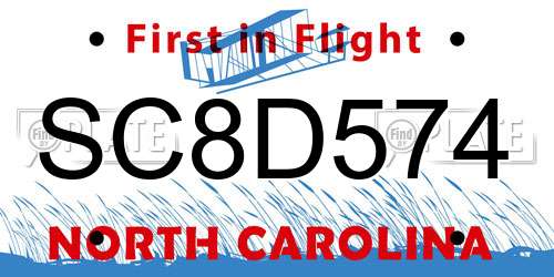 SC8D574 North Carolina License Plate