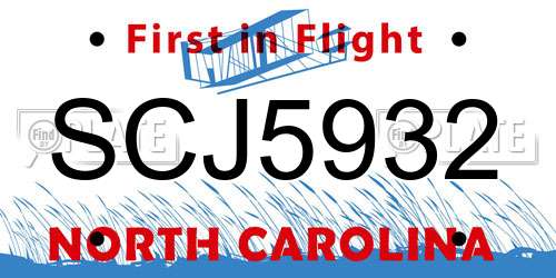 SCJ5932 North Carolina License Plate