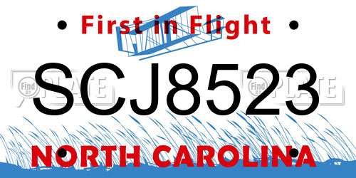 SCJ8523 North Carolina License Plate