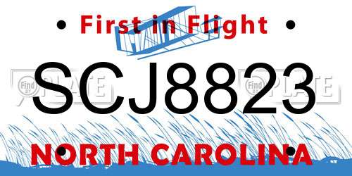SCJ8823 North Carolina License Plate