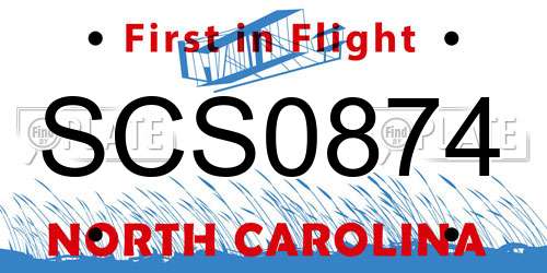 SCS0874 North Carolina License Plate