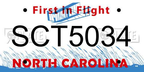 SCT5034 North Carolina License Plate