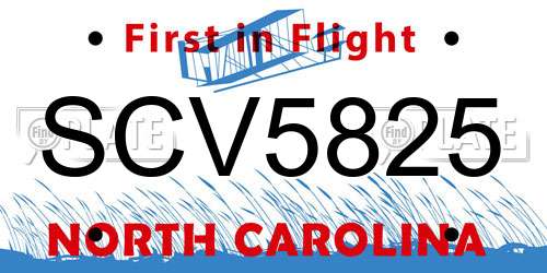 SCV5825 North Carolina License Plate