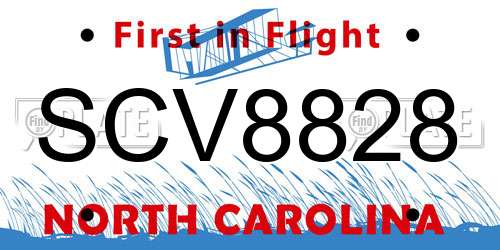 SCV8828 North Carolina License Plate