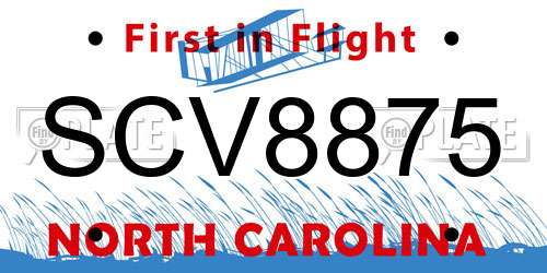 SCV8875 North Carolina License Plate