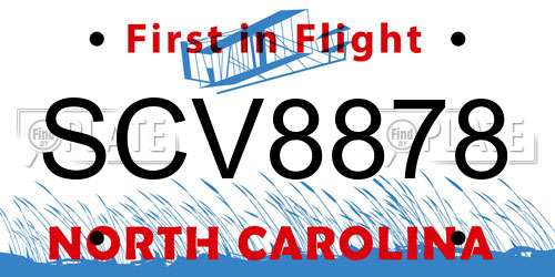 SCV8878 North Carolina License Plate