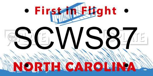 SCWS87 North Carolina License Plate