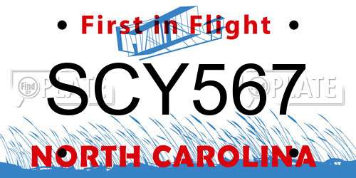 SCY567 North Carolina License Plate