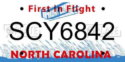 SCY6842 North Carolina License Plate