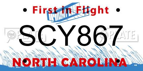 SCY867 North Carolina License Plate