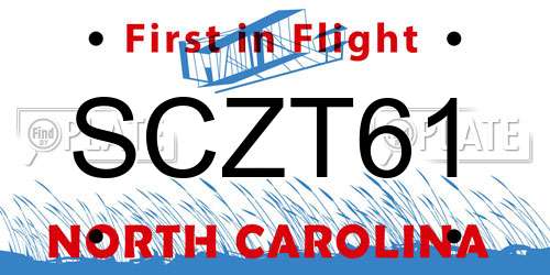 SCZT61 North Carolina License Plate
