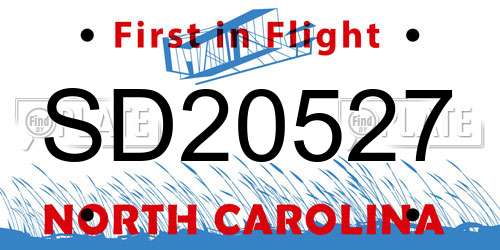 SD20527 North Carolina License Plate
