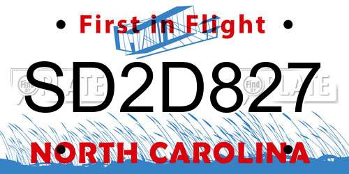 SD2D827 North Carolina License Plate