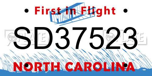 SD37523 North Carolina License Plate
