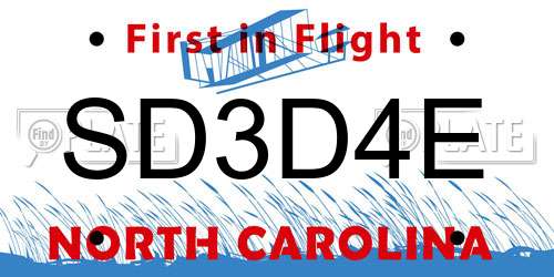 SD3D4E North Carolina License Plate