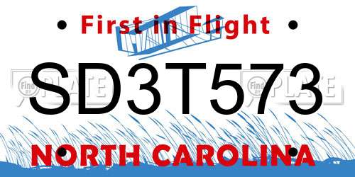 SD3T573 North Carolina License Plate