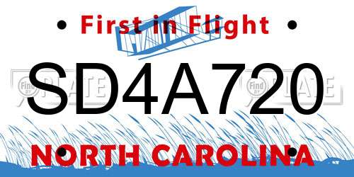 SD4A720 North Carolina License Plate