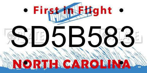 SD5B583 North Carolina License Plate