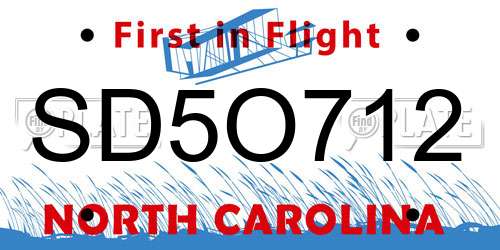 SD5O712 North Carolina License Plate