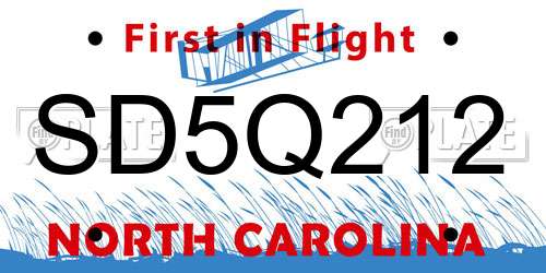 SD5Q212 North Carolina License Plate