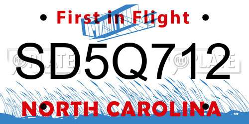 SD5Q712 North Carolina License Plate