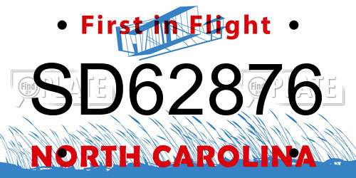 SD62876 North Carolina License Plate