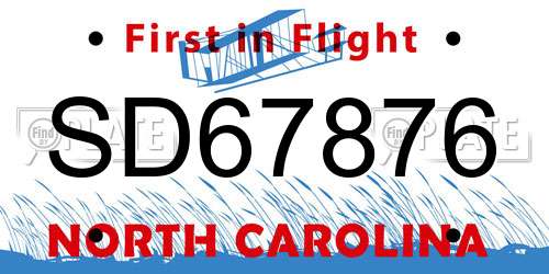 SD67876 North Carolina License Plate