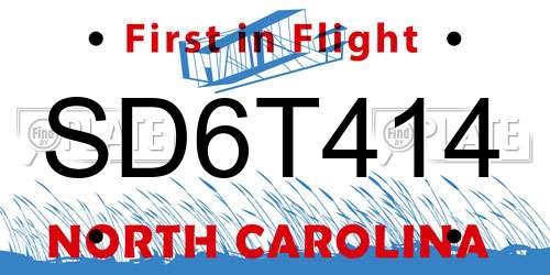 SD6T414 North Carolina License Plate