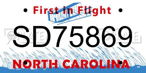SD75869 North Carolina License Plate