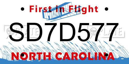 SD7D577 North Carolina License Plate