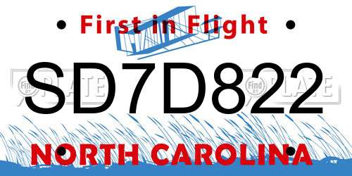 SD7D822 North Carolina License Plate