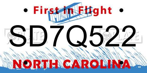 SD7Q522 North Carolina License Plate