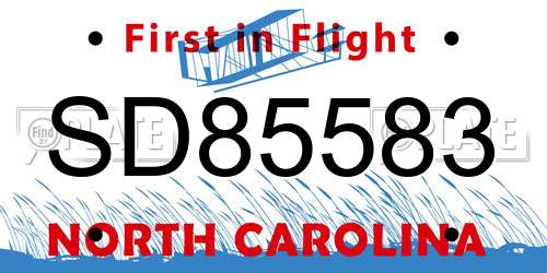 SD85583 North Carolina License Plate