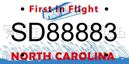 SD88883 North Carolina License Plate