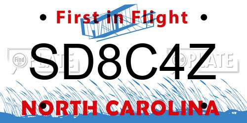 SD8C4Z North Carolina License Plate