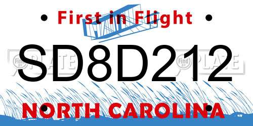 SD8D212 North Carolina License Plate
